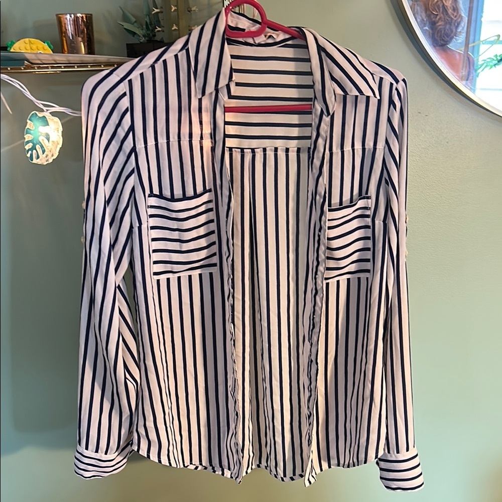 Express Black and White Striped Blouse